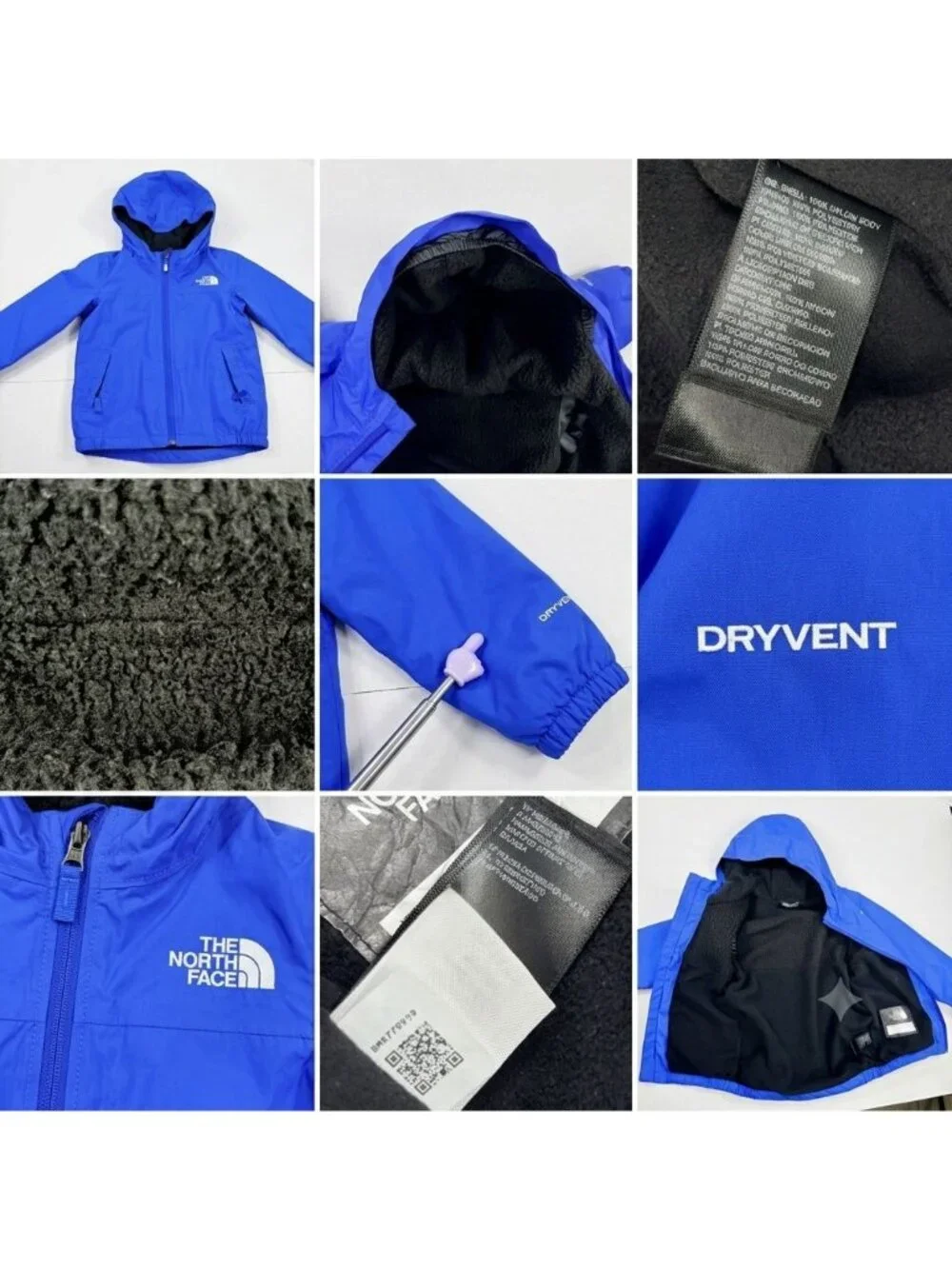 North Face Kids Royal Blue Warm Storm Fleece Lined Rain Jacket 4T / 4